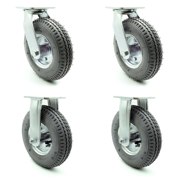 8 Inch Gray Pneumatic Wheel Caster Swivel 2 Rigid, 2PK